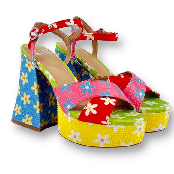 GB Ulti-Mate Floral Rainbow Rhinestone Platform Sandals Size 6 Y2K Throwback - Picture 4 of 12